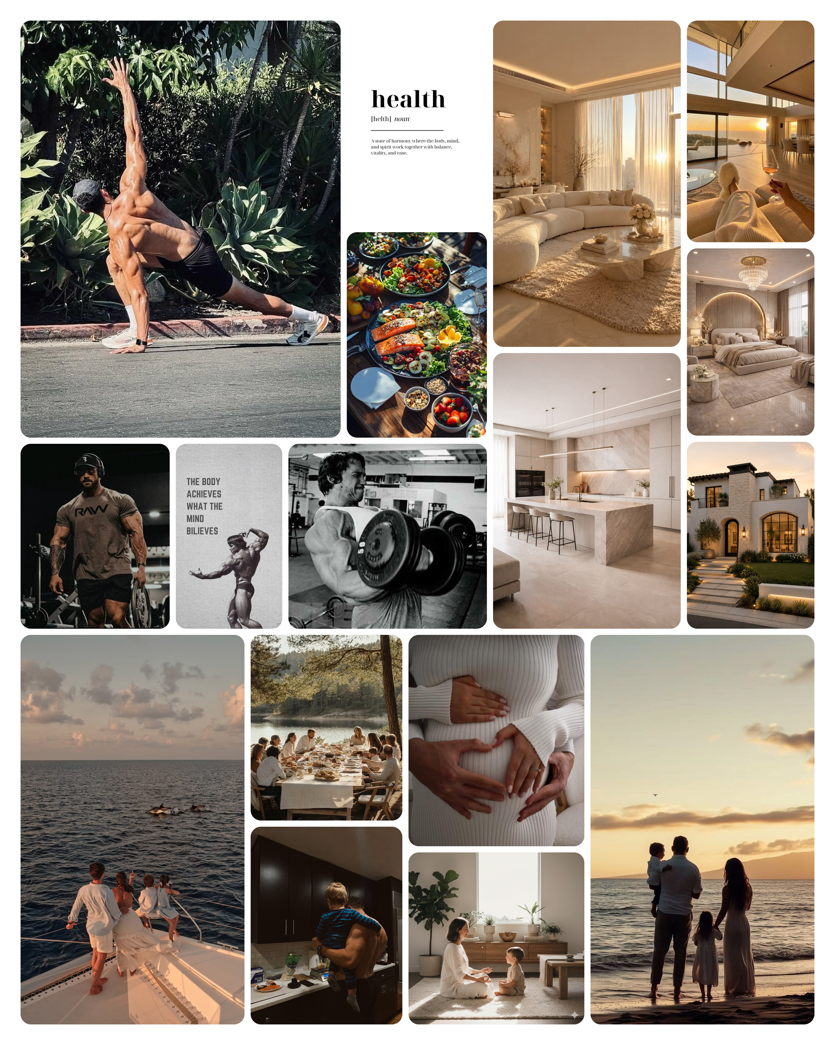 Board 2 — vision board with dream home, family, and health zones